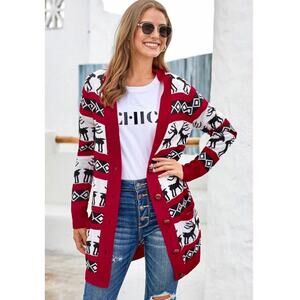 DAISYS BOUTIQUE Elk Reindeer Long Sleeves Knit Christmas Cardigan Sweater Medium